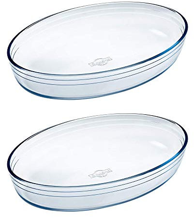Pyrex O'Cuisine Kitchen - Asador ovalado de cristal para horno (30 x 21 cm, 2,0 L, 2 unidades), transparente