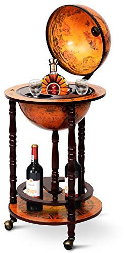 COSTWAY Globus Bar Barwagen Globusbar Hausbar Minibar Weinregal mit Rollen (Braun)