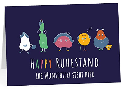 XXL Abschiedskarte PERSONALISIERT (A4) - Happy Ruhestand Niedliche Monster 2 - große Klappkarte für Kollegen mit Umschlag zur Rente Ruhestand Pension Kündigung -