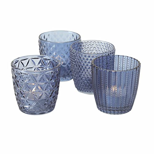 Glas värmeljushållare – set om 4/7 cm – dekorativa vindljus retro bordsdekoration färg (transparent blå)