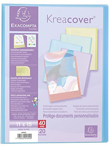 Exacompta 5809E Premium Sichtmappe Kreacover Pastell aus Kunststoff 11 x 15cm mit 20 Klarsichthüllen, 40 Sichten, perfekt für die Schule und das Büro Aktenhülle, Prospekthülle, 1 Stück Zufallsfarbe