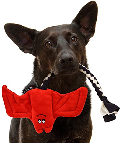 FAVPET Plysch hund leksak fladdermus, robust hundleksak pipiga stora hundar, pipig hundleksak små hundar plyschleksak, rolig hundleksak valp plysch (röd)