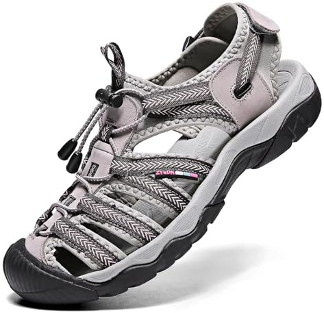 ZYLDK Sandales de Randonnée Homme Femme ​Cuir Fermées Été Extérieur Chaussures de Sport Plage Chaussures d'eau Plage Closed-Toe gris EU41