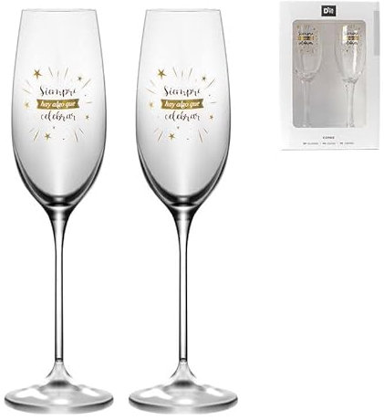 ROCKING GIFTS Set de 2 Copa Cristal Cava Brindis Transparente Siempre Hay Algo Que Celebrar 185ML 25 cm