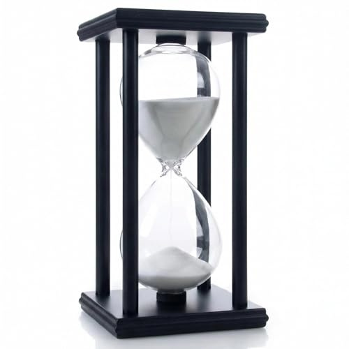 JIEHET 30 Minutes Hourglass Sand Timer, Hour Glass with Sand Decoration for Kids, Sand Clock Watch for Room Birthday Tea Coffee Table Book Shelf School Game Ornament Wooden (White Sand)