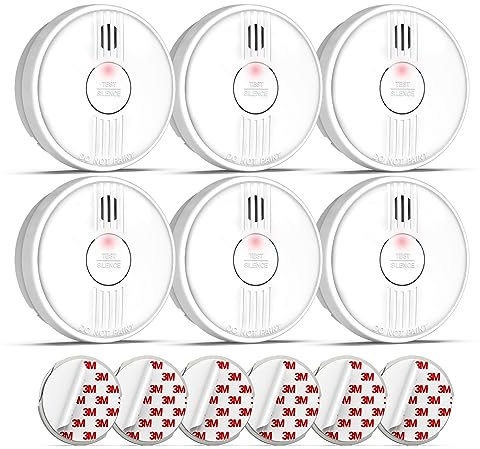 Putogesafe Rauchmelder, Feuermelder mit 10 Jahre Lebensdauer, Rauchwarnmelder Brandmelder mit austauschbarer 1-Jahr Batterie, Photoelektrischer Rauchmelder, 6 Stück, 206C