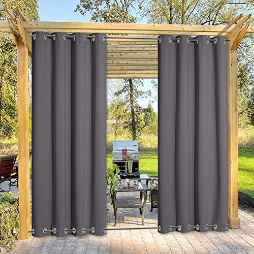 LINGKY Outdoor Vorhang Wetterfest mit Ösen Oben und Unten, Blickdicht Wasserdicht Outdoor Gardine 1 Stück für Garten Terrasse Pavillon Veranda Balkon (1 Stück | 254X213cm(B X H),Grau)