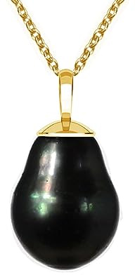 Edellis Damen Perlenkette in Sterling Silber rhodiniert oder 18K vergoldet mit einer echten Tahiti Semi-Barock 11-12 mm Salzwasser Perle Anhänger - Qualität AA Kettenlänge 42-46 cm (Gold)