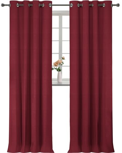 YSTELLAA Tende 100% Oscuranti Per Interni 2 Pezzi, 140×300cm, Effetto Lino, Tende Termiche, Con Anelli, Tenda Termica Isolante Freddo E Caldo, Fonoassorbenti, Moderne, Rosso