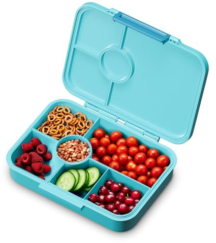 schmatzfatz Bento-Box für Kinder - BPA-frei, Auslaufsicher, 4-6 Fächer, Modular, Spülmaschinenfest, Brotdose für Kindergarten, Vesperbox, Snackbox, Petrol Sea, 20,8 x 4,5 x 15 cm