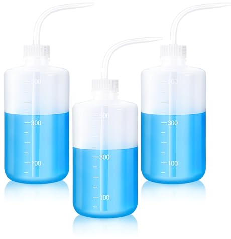 Annhua 3 Pack 500ml Translucent Squeeze Wash Bottles with Narrow Mouth | LDPE squeezable body, curved slim nozzle, graduated ml scale, spill-proof cap, for lab, tattoo, and garden use