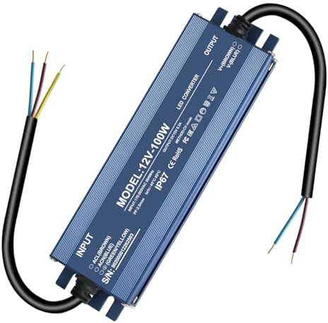 Transformador 220v a 12v 8.33A 100w, alimentacion 12v 100w, IP67 Impermeable, fuente 12v 100w, Sin ruido/sin parpadeo de LED para bombillas y tiras LED MR16 GU5.3 MR11 G4, no regulable | IP67 resistente al agua 12 V 100 W, controlador LED de 12 V para CCTV MR16 G4 MR11 GU5.3, no regulable, sin parpadeo