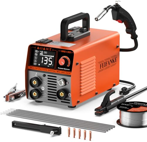 FEIFANKE Soldador MIG de núcleo de flujo de 135 A, 110 V, 3 en 1, MIG/ARC/Lift TIG, inversor IGBT CC, soldador sin gas, máquina de soldadura sinérgica con alambre de soldadura de 1 libra y antorcha