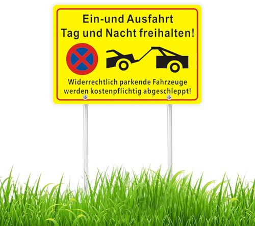 Felexdo Einfahrt Freihalten Schild mit Pfosten,30x20cm Ausfahrt Freihalten Schilder Schild Parken Verboten Metall mit 30cm Aluminium legierung Pfosten für den Außenbereich