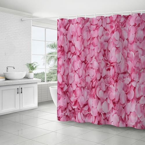 FAIRYGATE Duschvorhang Rosa Blumen Vorhang Bath Curtain Duschvorhang für Badezimmer 180 x 180 cm Schimmelresistent Waschbar Polyester Stoff Wasserdichter Badevorhang mit Haken Waschbar B8415