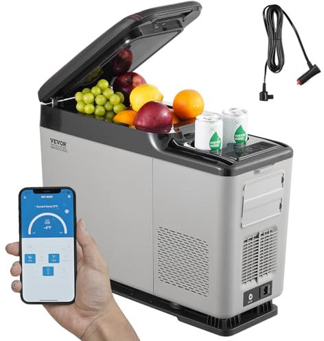 VEVOR Frigorifero per Auto, Frigorifero Bracciolo 12 V, Congelatore Zona Singola 15 L, Gamma Regolabile -20~20 ℃, Raffreddamento a Compressore 12/24 V CC e 100-240 V CA per Esterno, Campeggio