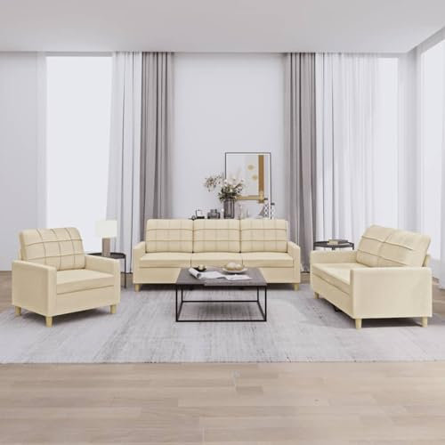 Homgoday 3-TLG. Sofagarnitur mit Kissen Sofa Wohnzimmersofa Loungesofa Gästesofa, Couchgarnitur Designsofa Sitzmöbel Modern für Wohnzimmer, Schlafzimmer, Büro Creme Stoff