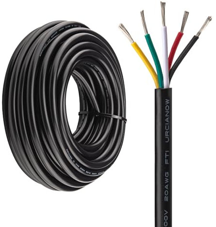 URCIANOW 20awg 5x0.5mm²Electrical Wires Cable 10Meters UL2464 5 Core Tinned Copper Cable 20Gauge Stranded Wire Low Voltage Extension Black PVC Sheathed For DC 5V/12V/24V Application