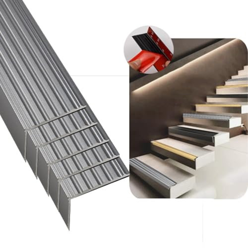 ZIUSFAC 5 Stück Treppenkantenprofil Treppenprofil L-Form Selbstklebend Stufenkantenprofil Aus Aluminium Winkelprofil Treppenkante Eckschutzschiene Für Parkett Und Laminat, Länge 90 Cm 120cm(Gray,90cm/