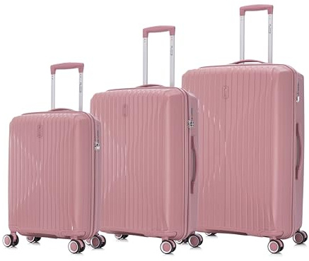 CELIMS - Set di Valigie 3 Pezzi | Cabina + Media + Grande in Polipropilene | Dimensioni 55+65+75 cm | Lucchetto TSA | 8 ruote a 360° | Rosa