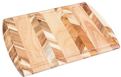 Lipper International Acacia and Rubberwood Herringbone Cutting and Serving Board with Juice Well for Chopping Meats, Fruits and Vegetables, 18 x 12 x 3/4 Thick
