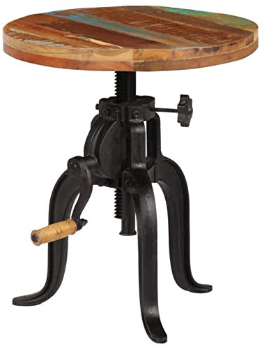 ShGaxin Beistelltisch, Tabletttisch, Blumenhocker, Nachttisch, Couchtisch, Wohnzimmer, Nightstand, 45x(45-62) cm Altholz Massiv und Gusseisen