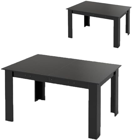 LIFEZEAL Ausziehbarer Esstisch, 158 x 70cm Esszimmertisch für 4-8 Personen, Küchentisch Holz mit großer Platte, Max 110kg, Schwarz