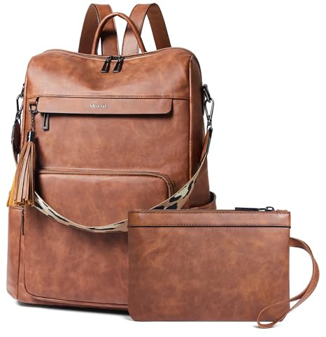 Shrrie Vegan Leather Backpack for Women Backpack Purse 15.6 inch Womens Laptop Backpack for College Travel Work-Nubuck Brown
