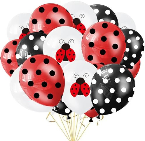 DazzJoy 18 Stk Marienkäfer Deko Luftballons, 12 Zoll Marienkäfer Ballons Geburtstag Deko, Ladybug Gepunktete Luftballons Rot Schwarz, Ladybug Geburtstag Deko Helium Ballon für Jungen Mädchen Partydeko