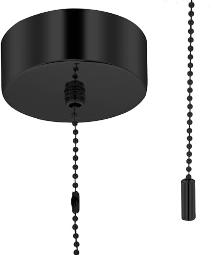 FKLiLEBU Black Round Pendant Light Switch Fitting Kit with Chain,150cm Pull String for Bathroom Ceiling Lighting.Stylish Convenient Light Switch for Chandeliers