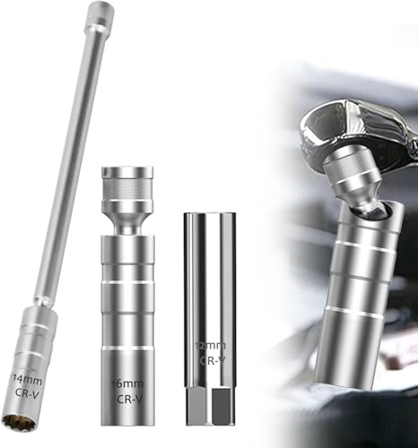 KEORHEZ Douille Bougie 3 Pièces, Cle a 12mm,14 mm et 16 mm Magnétique Universelle, Clé à Pivotante à 360°, Douille pour 3/8 , Retrait de Bougie D'allumage(Acier CR-V)