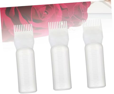Botella Blanco de 60ml Aplicadora Plástico Cabello para Tinte Color | Pack de 3 Unidades, con Escala y Peine Integrado, Uso en Peluquería y Salón