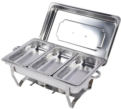 Set di scaldavivande per buffet in acciaio inossidabile, scaldavivande multifunzionale pieghevole per conservazione del calore, per riunioni di matrimoni all'aperto (3 scomparti da 600 ml)