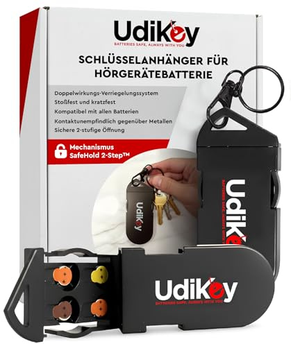Boîte de Rangement Porte-Clés Piles Appareils Auditifs 10 13 312 - Étuis à Piles UdiKey Portable 6 Compartiments 36x85x16mm - Ouverture Rapide Fermeture Sécurisée Coque Anti Rayure - Voyages Travail
