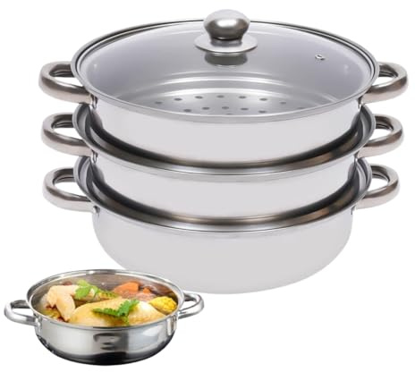 Pentola a Vapore per Cucinare,3-Livelli Coperchio in Impilabile | Pentola Per Cottura A Vapore Acciaio,Per Cucinare Zuppe Ravioli Pesce Verdure Alimentazione Sana Raduni Familiari