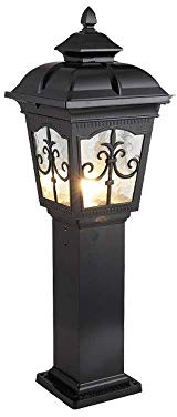 80CM Rustic Black Garden Lantern - Waterproof Aluminum & Glass Outdoor Pillar Light, Vintage Style Courtyard & Villa Post Lighting, E27 Socket Classic Road Column Decor (Black)