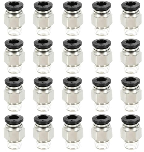 20 Stück PT1/8 pneumatische schwarze Push-Connect-Fittings, 6mm Rohranschluss x 9.7mm Außengewinde Luft-Push-Connect-Werkzeuge Pneumatikschlauch-Fittings, Push-Lock-Luftschlauch-Fittings
