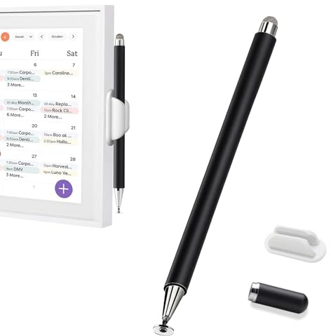 Stylus and Mount for Skylight Calendars 15/27 Inch/Switch, Dual Tip with Mesh and Disc Tip | Magnetic Pen Cap | Flexiple Stylus Holder Mount to Calendar,Multifunctional Capacitive Stylus Pen-Black