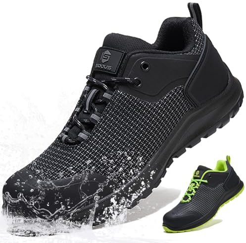Zapatos de Seguridad para Hombre Mujer S3 ESD Zapatillas Trabajo SRC FO Calzado de Seguridad Antideslizante Impermeables Negro 40