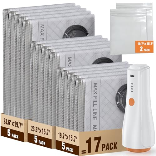 QcoQce Vacuum Storage Bags with Rechargeable Electric Pump, Space Saver Bags for Travel, Vacuum Seal Bags for Clothing, Bedding, Seasonal Storage, Compression Packing Bags for Suitcase