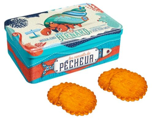 Atelier D® | Latta Metallo Biscotti Burro | Frollini Burro Sale | Galettes e Palets Fior di Sale - 350 Gr | Latta Metallo Disegno Paguro
