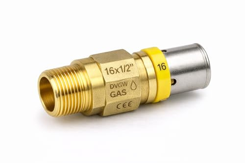 Raccordo a Pressione Gas Dritto 16x1/2 M Maschio per Tubo Multistrato Impianti Gas Metano GPL Connessione Rapida Sicura Ottone LEMAG SRL