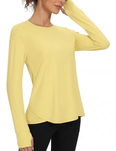 Gyabnw Maglietta Sportiva Donna Manica Lunga Maglia Palestra con UV Girocollo Fori per i Pollici e Orlo Irregolare T Shirt Fitness Donna Yoga Gonna Corsa