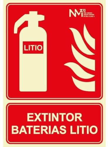 Señal extintor baterías litio 210 x 300 PVC o aluminio luminiscente SEKURECO
