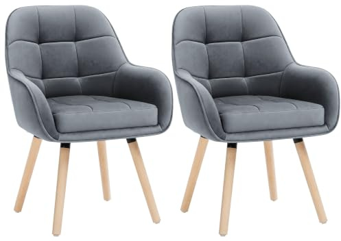 ELUCHANG Esszimmerstühle 2er Set, 10cm Dicke Polsterung Stuhl mit Hohen Armlehnen, Grau Samt, Massivholzbeine + Metallbasis bis 150 kg Belastbar, für Schlafzimmer Küche Wohnzimmer