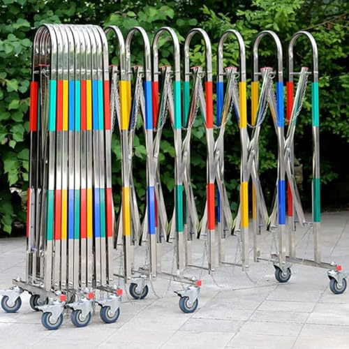 Folding Security Gate, Metal Traffic Barricade with Casters, Retractable Fence, Mobile Safety Barrier, Expandable Parking Barrier for Outdoor Road Garage, 1.5x6m