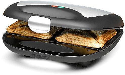 ROMMELSBACHER Sandwich Maker ST 710 - für 2 Sandwiches, 2-Lagen Antihaftbeschichtung, schnelles Aufheizen, wärmeisolierter Handgriff, platzsparende Aufbewahrung, schwarz/Edelstahl
