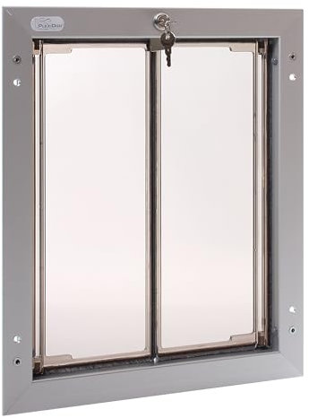 Plexidor PD Door LG SV Pet Door with Manual Lock, Door Mount, Large Breed Dogs - Silver