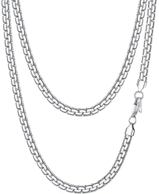 PROSTEEL Erbskette 61cm/24 Herren Halskette Edelstahl 6mm breit massiv platte Venezianierkette Gliederkette silber Biker Punk Rock Schmuck für Männer Jungen