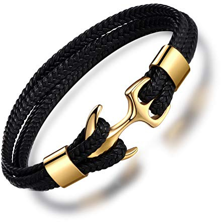 Unendlich U Anker-Armband für Herren in Schwarz 22.5cm lang aus hochwertigem Kunst-Leder mit Edelstahl Verschiedene Farben Anker